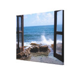 Oceanfront Rusty Window Wrapped Canvas