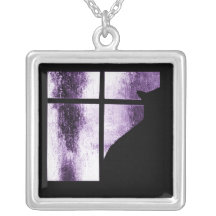 October Showers Black Cat Window Silhouette Purple Jewelry