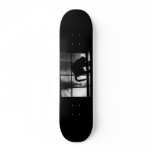October Showers Cat Silhouette At Window 2 B&W skateboards
