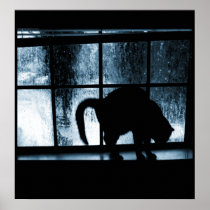 October Showers Cat Silhouette At Window 2 Blue