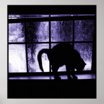 October Showers Cat Silhouette At Window 2 Indigo