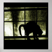 October Showers Cat Silhouette At Window Yellow