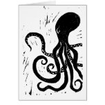 octopus lino block print card