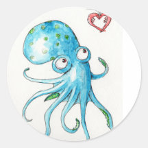 Octopus & Shrimp Round Sticker