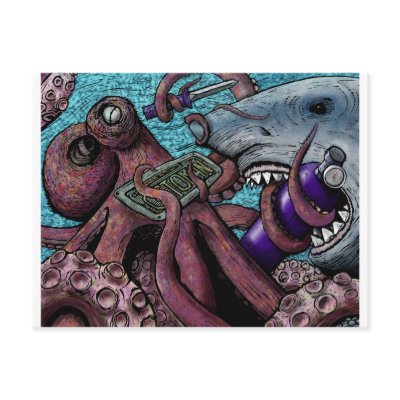 Octopus Vs. Shark Postcards