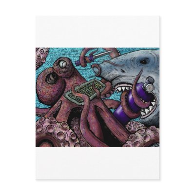 Octopus Vs. Shark Post Card