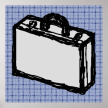 Office Briefcase or Travel Suitcase Sketch. Blue. Posters