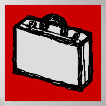 Office Briefcase or Travel Suitcase. Sketch. Red Posters