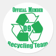 Official 2009 Recycling Team Round Stickers