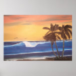 Oil Painting of Sunset Skies over Hawaiian Sea posters