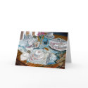 oil painting still life china tea set dinnerware cards
