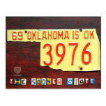 Oklahoma License Plate Map Postcard