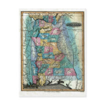 Old 1826 Alabama Map Postcards
