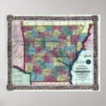 Old 1854 Arkansas Map Poster