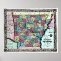 Old 1854 Arkansas Map Poster