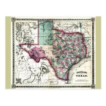 Old 1866 Texas Map Post Cards