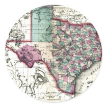 Old 1866 Texas Map Round Stickers