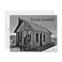 Old abandoned and detroyed shack invitations
