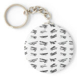 Old aeroplanes in black and white, vintage aircraf keychain