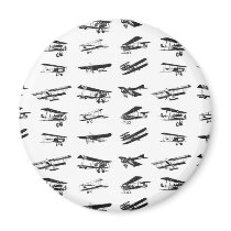 Old aeroplanes in black and white, vintage aircraf fridge magnet