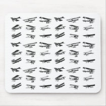 Old aeroplanes in black and white, vintage aircraf mousepad