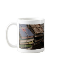 Old book stack coffee mug