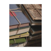 Old book stack postcard
