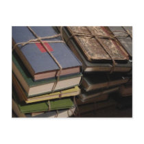 Old book stack post card
