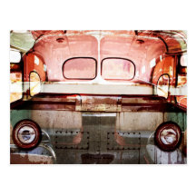 old bus collage postcard