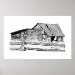 Old Country Barnboard Woodshed Pen and Ink Drawing posters