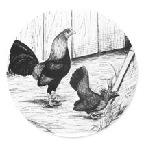 Old English Game Bantams:  Calendar Drawing Round Stickers