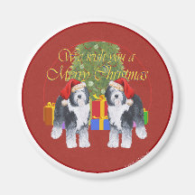 Old English Sheepdog Christmas Fridge Magnet