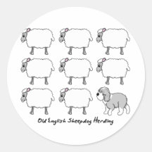 Old English Sheepdog Herding Sheep Round Sticker