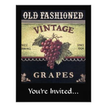 Old Fashion Vintage Grapes, Purple and Black Wine Announcement