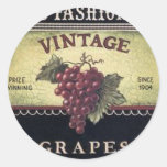 Old Fashion Vintage Grapes, Purple and Black Wine Round Sticker