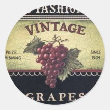Old Fashion Vintage Grapes, Purple and Black Wine Round Sticker