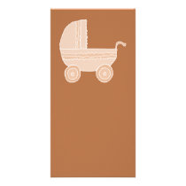 Old Fashioned Beige Baby Stroller on Brown. Photo Cards
