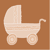 Old Fashioned Beige Baby Stroller on Brown. Cut Outs