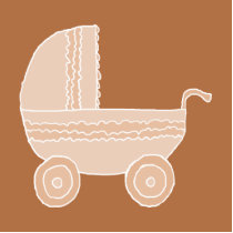 Old Fashioned Beige Baby Stroller on Brown. Acrylic Cut Out