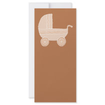 Old Fashioned Beige Baby Stroller on Brown. Personalised Rack Card