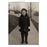 Old fashioned girl ready for school greeting card