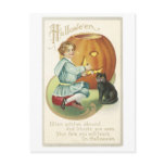 Old Fashioned Halloween Boy Carving Pumpkin postcards