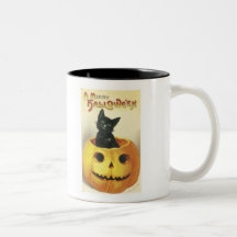 Old Fashioned Merry Halloween Cat Coffee Mugs
