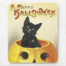 Old Fashioned Merry Halloween Cat Mousepad