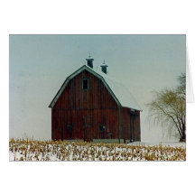 Old Gambrel Roof Barn on a Snowy Day Greeting Card
