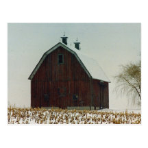 Old Gambrel Roof Barn on a Snowy Day Postcard