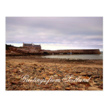 Old houses on the beach , Greetings from Scotland Postcards