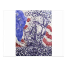 old ironsides woodcut print post cards
