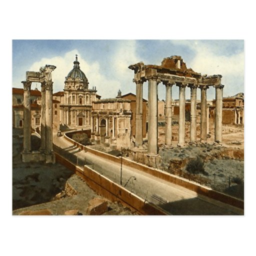 Old Postcard, Rome, the Forum and Temple of Saturn