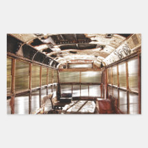Old Rusty School Bus In Motion HDR Rectangle Stickers